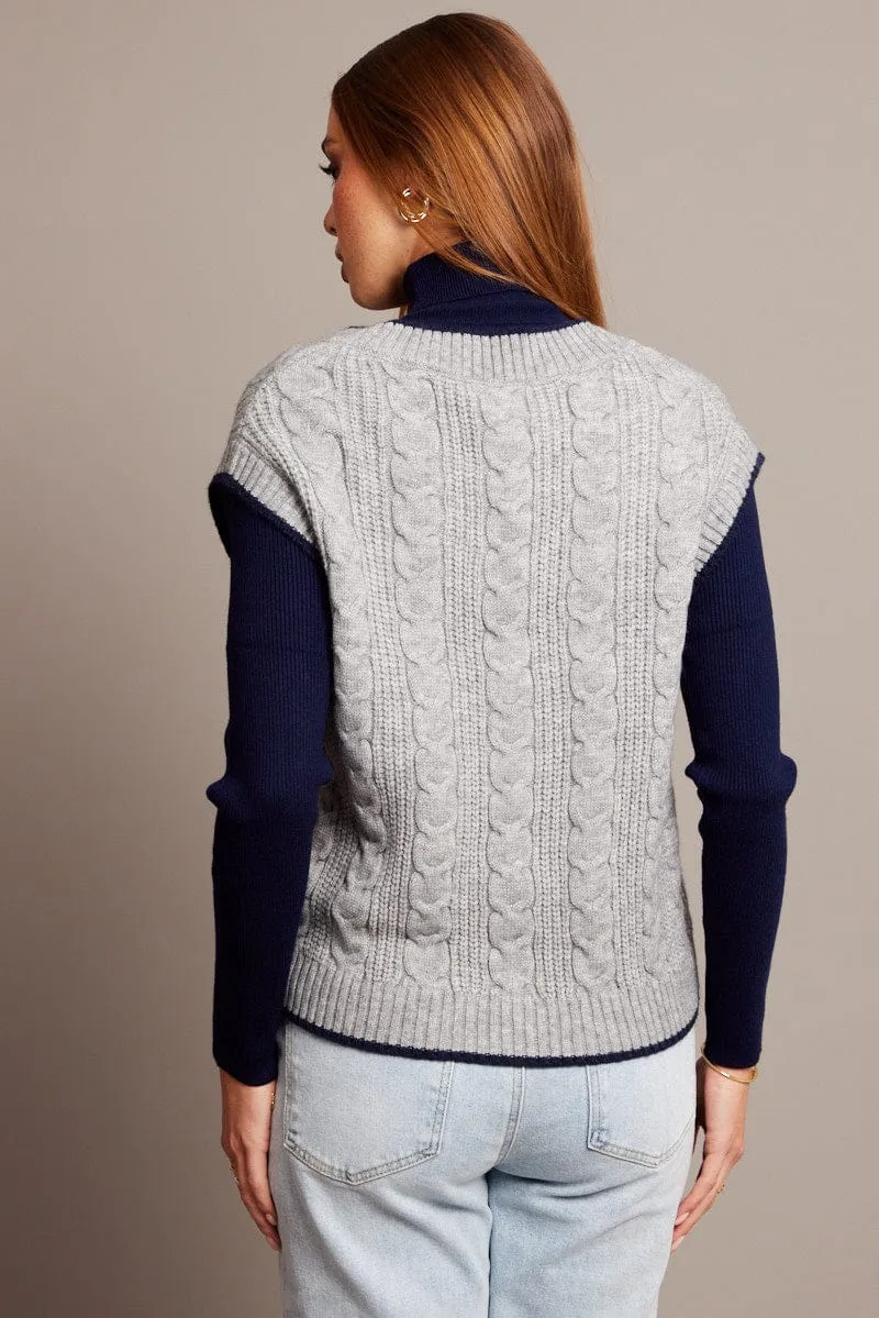 Grey Knit Vest V Neck sold by Ally Fashion product image thumbnail 5