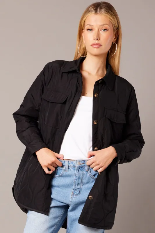 Black Jacket Puffer Collared Long Sleeve sold by Ally Fashion