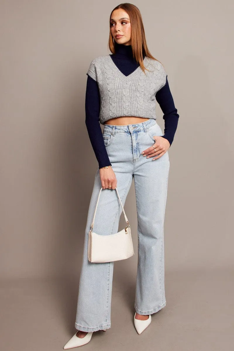 Grey Knit Vest V Neck sold by Ally Fashion product image thumbnail 2