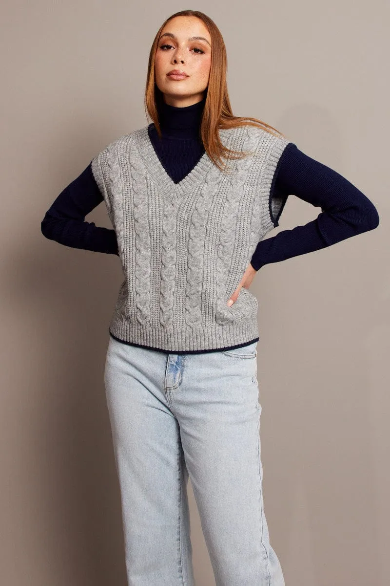 Grey Knit Vest V Neck sold by Ally Fashion product image thumbnail 3