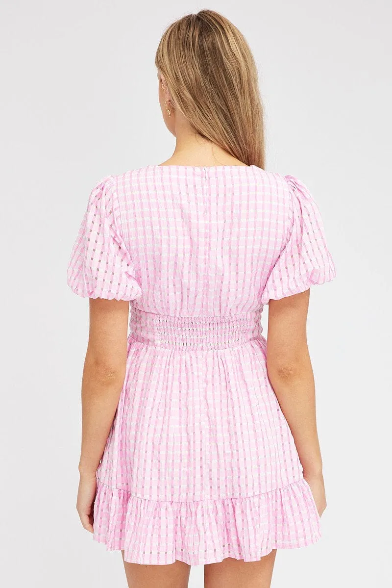 Pink Fit And Flare Dress Puff Sleeve Mini sold by Ally Fashion product image thumbnail 5