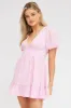 Pink Fit And Flare Dress Puff Sleeve Mini sold by Ally Fashion