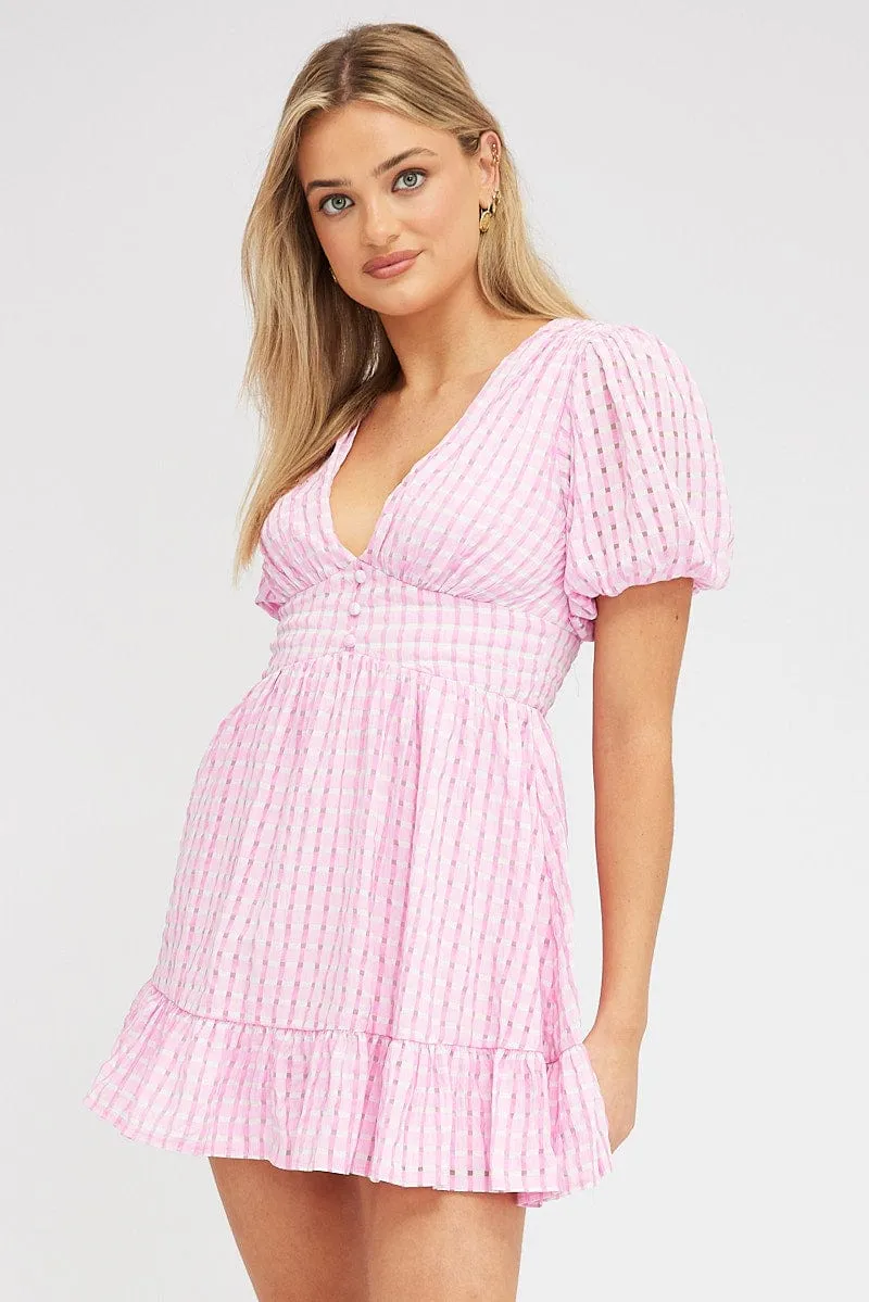 Pink Fit And Flare Dress Puff Sleeve Mini sold by Ally Fashion product image thumbnail 3