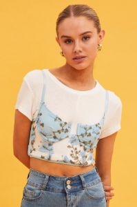 Blue Butterfly Embroidered Corset Top sold by Ally Fashion