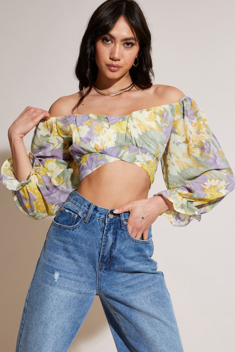 Print Crop Top Long Sleeve sold by Ally Fashion