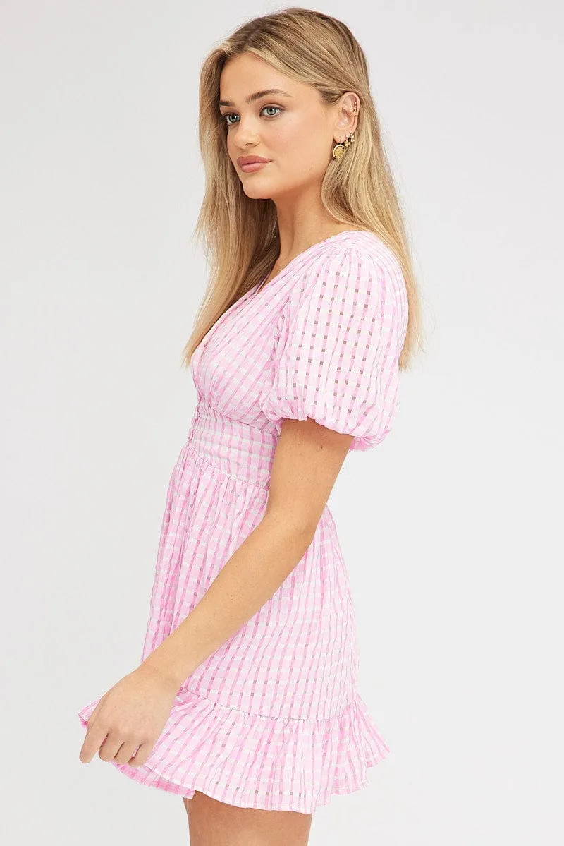 Pink Fit And Flare Dress Puff Sleeve Mini sold by Ally Fashion product image thumbnail 4