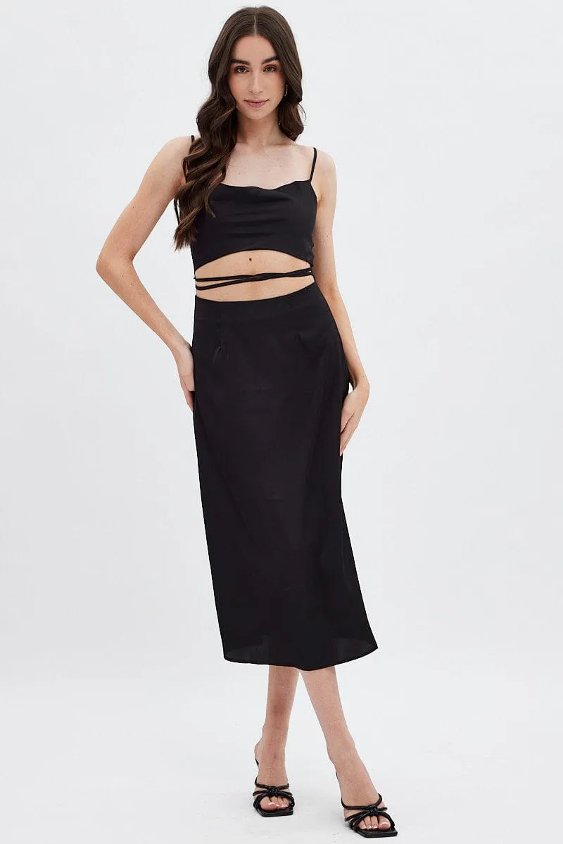 Black Midi Dress Cowl Neck Satin sold by Ally Fashion