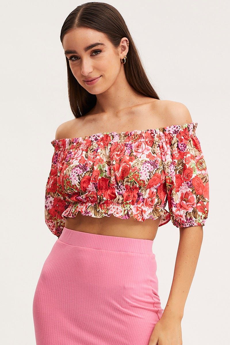 Print Crop Top Off Shoulder sold by Ally Fashion product image thumbnail 3