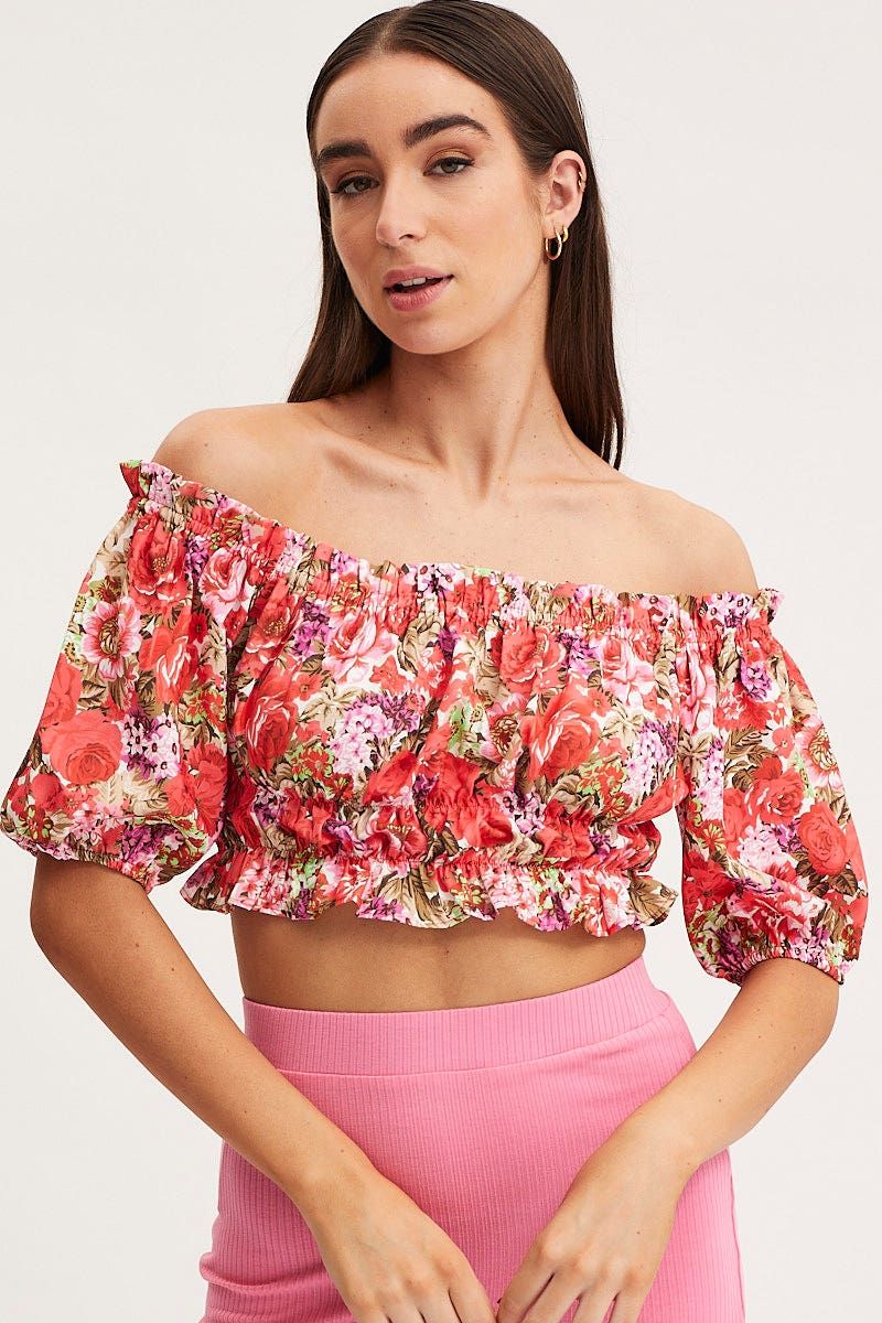 Print Crop Top Off Shoulder sold by Ally Fashion