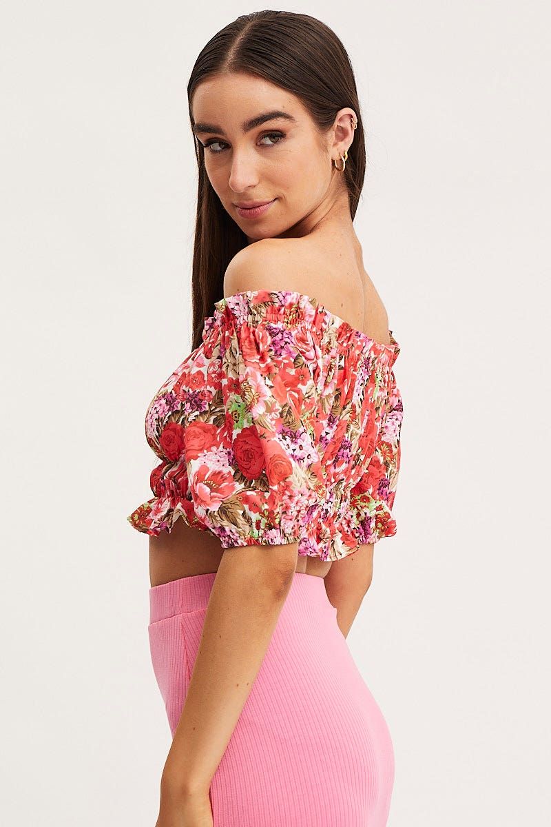 Print Crop Top Off Shoulder sold by Ally Fashion product image thumbnail 4