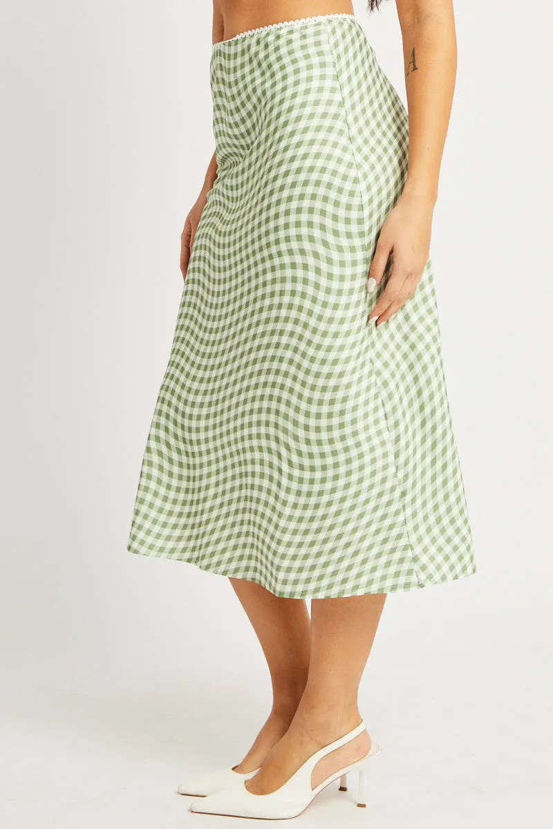 Green Check Slip Skirt High Rise Elasticated Waistband Midaxi sold by Ally Fashion product image thumbnail 4