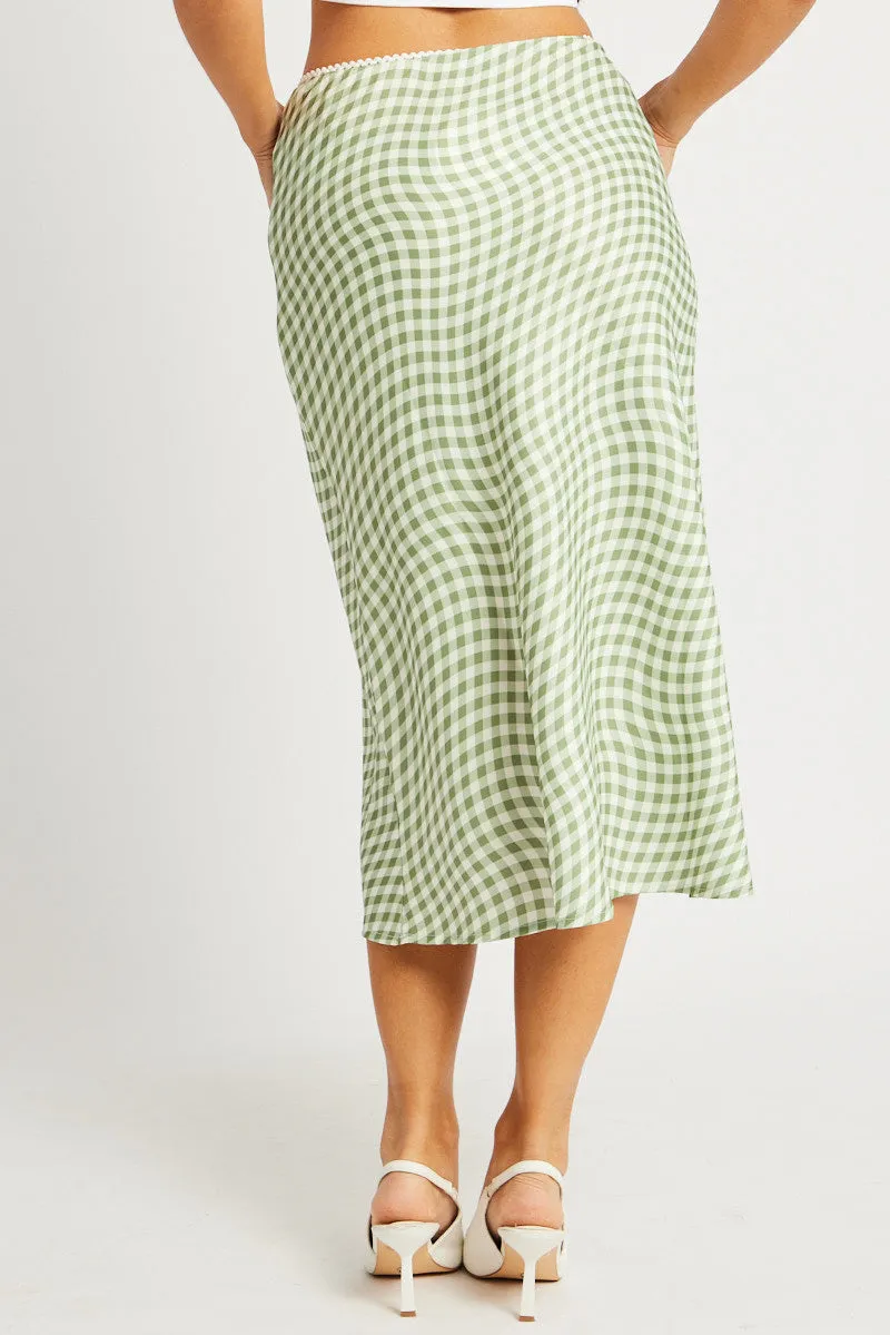 Green Check Slip Skirt High Rise Elasticated Waistband Midaxi sold by Ally Fashion product image thumbnail 5