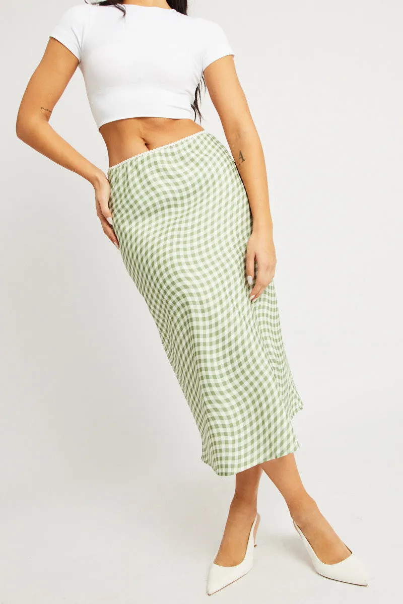 Green Check Slip Skirt High Rise Elasticated Waistband Midaxi sold by Ally Fashion product image thumbnail 2