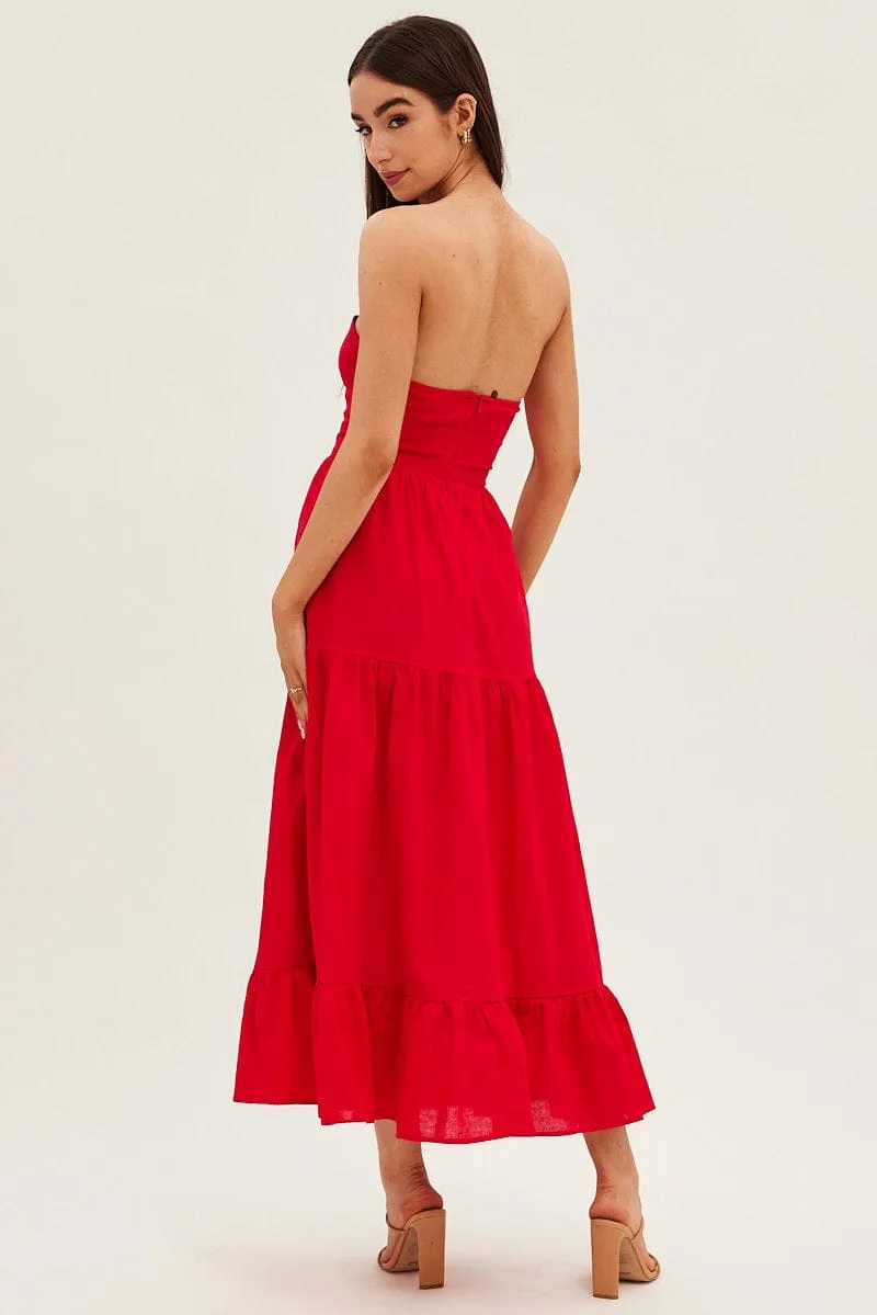 Red Maxi Dress Sleeveless Bandeau Ring Detail sold by Ally Fashion product image thumbnail 5
