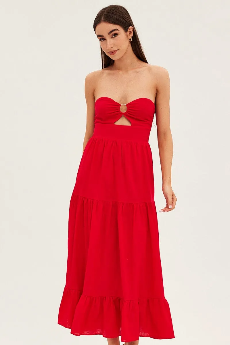 Red Maxi Dress Sleeveless Bandeau Ring Detail sold by Ally Fashion product image thumbnail 2