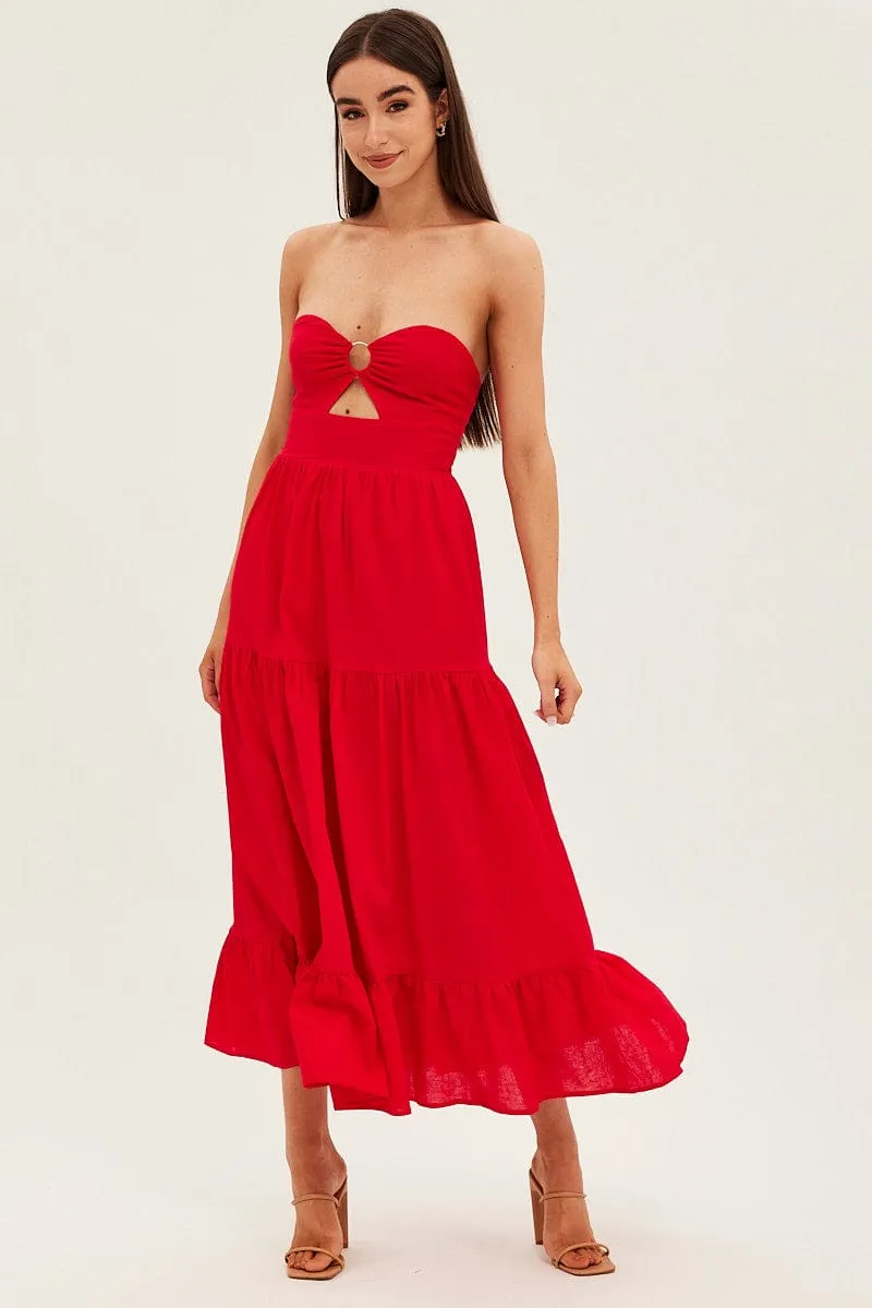 Red Maxi Dress Sleeveless Bandeau Ring Detail sold by Ally Fashion product image thumbnail 3