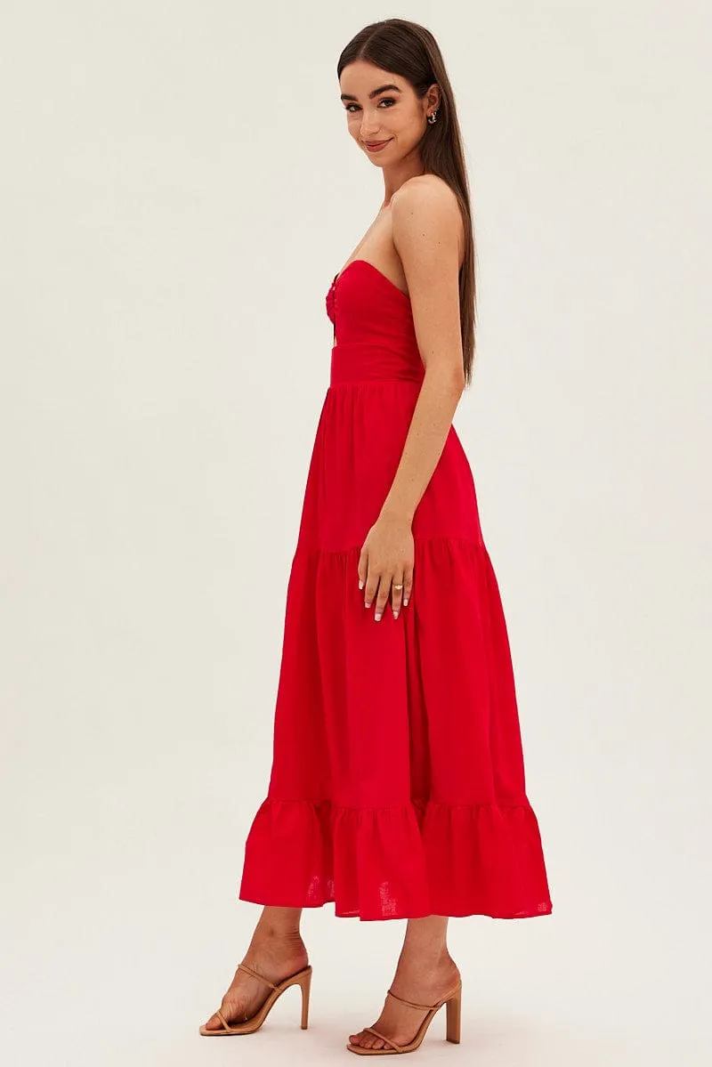 Red Maxi Dress Sleeveless Bandeau Ring Detail sold by Ally Fashion product image thumbnail 4