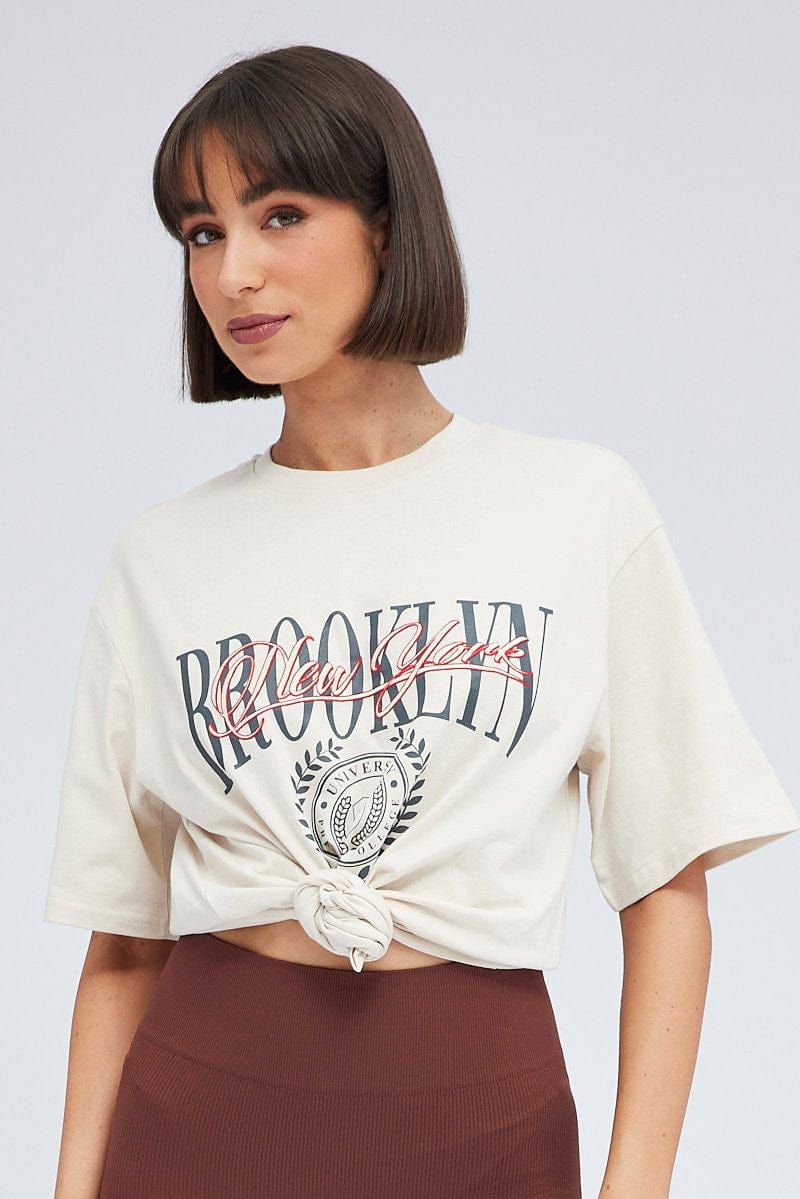 Beige Graphic Tee Short Sleeve sold by Ally Fashion