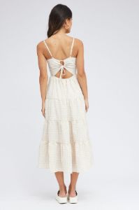 Beige Check Midi Dress Sleeveless Tie Back sold by Ally Fashion