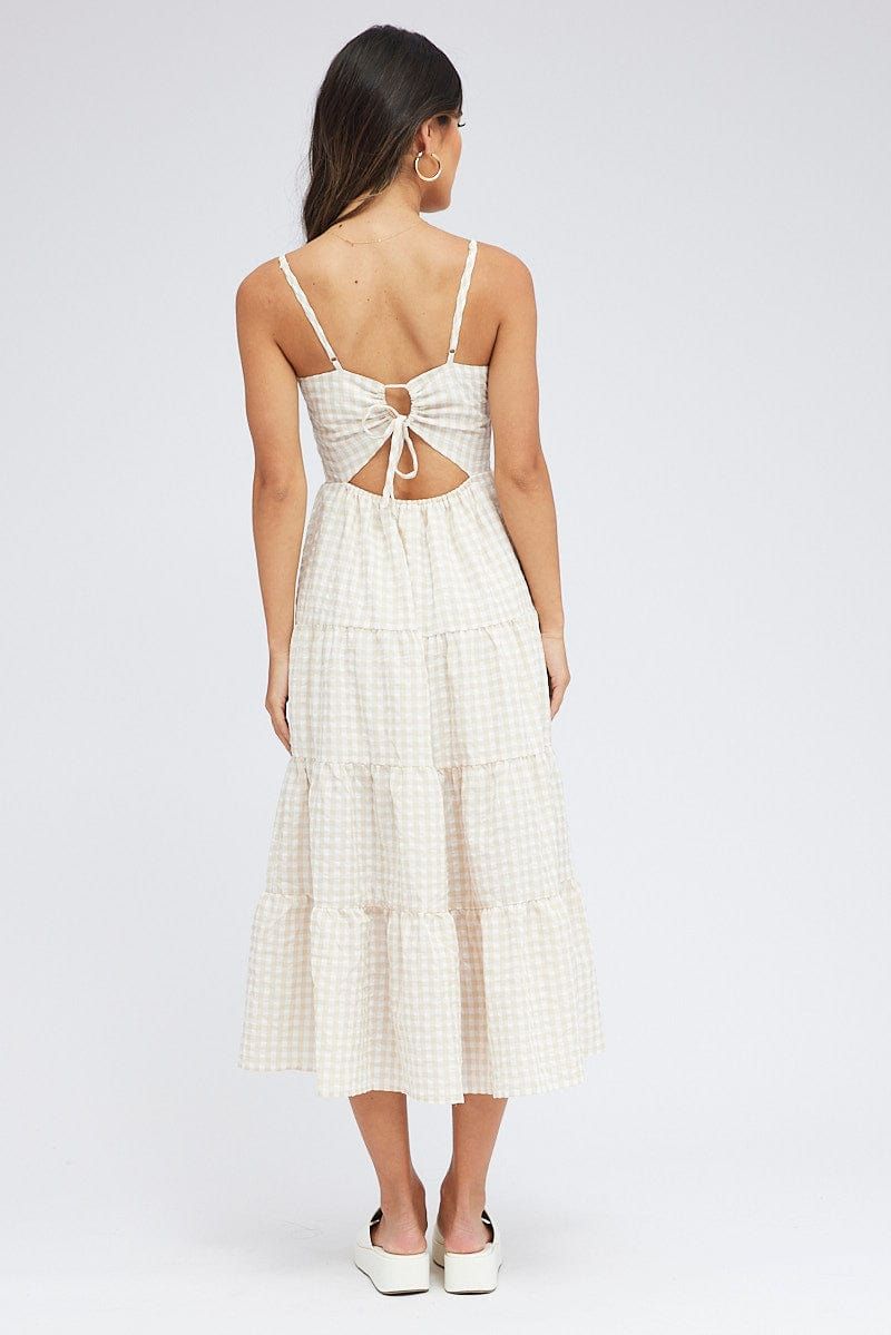 Beige Check Midi Dress Sleeveless Tie Back sold by Ally Fashion product image thumbnail 5