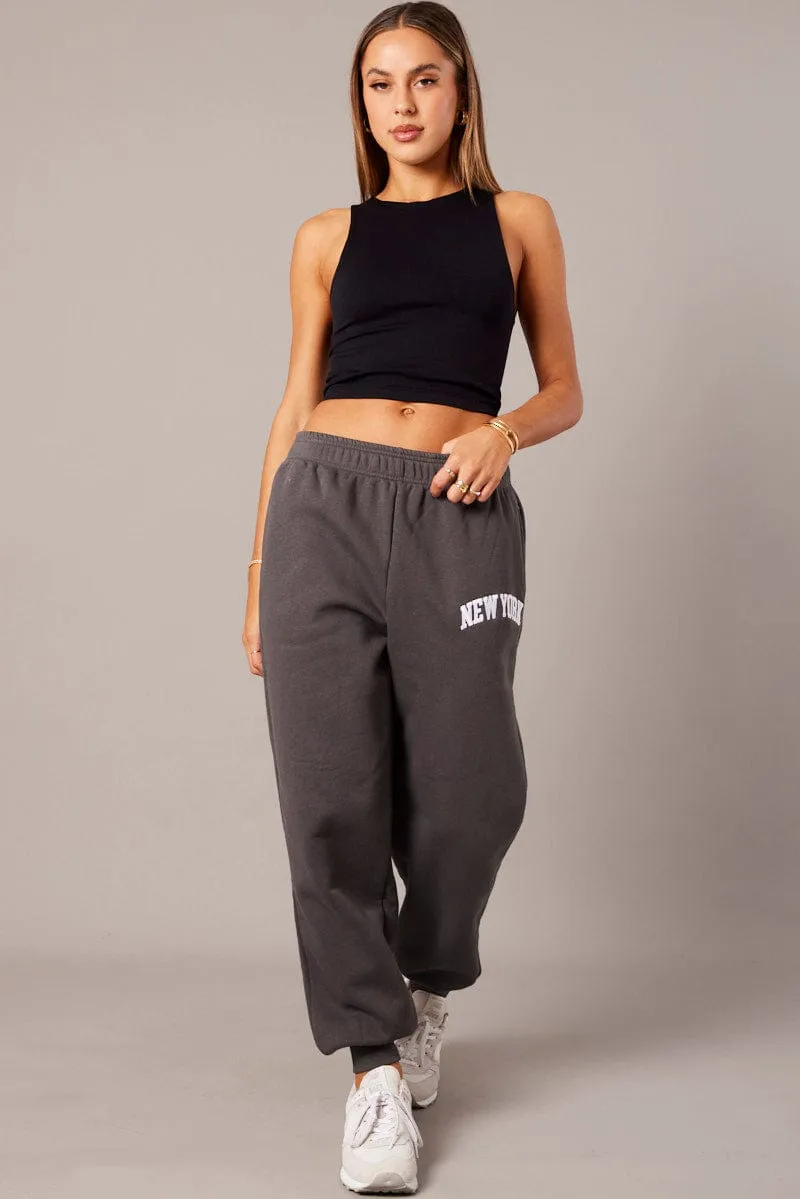 Grey Track Pants High Rise sold by Ally Fashion product image thumbnail 2