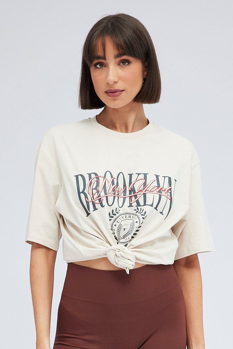 Beige Graphic Tee Short Sleeve sold by Ally Fashion product image thumbnail 3