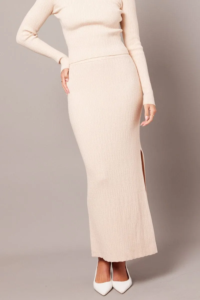 Beige Knit Skirt High Rise sold by Ally Fashion