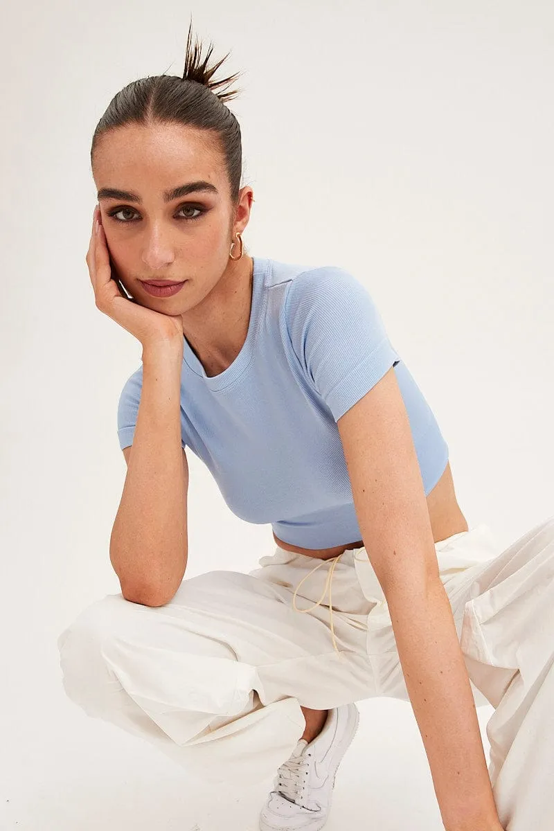 Blue T-Shirt Short Sleeve Crew Neck Seamless sold by Ally Fashion