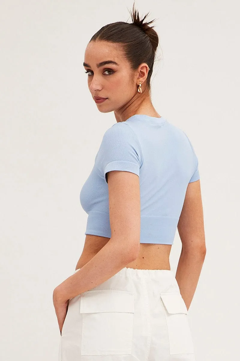 Blue T-Shirt Short Sleeve Crew Neck Seamless sold by Ally Fashion product image thumbnail 5