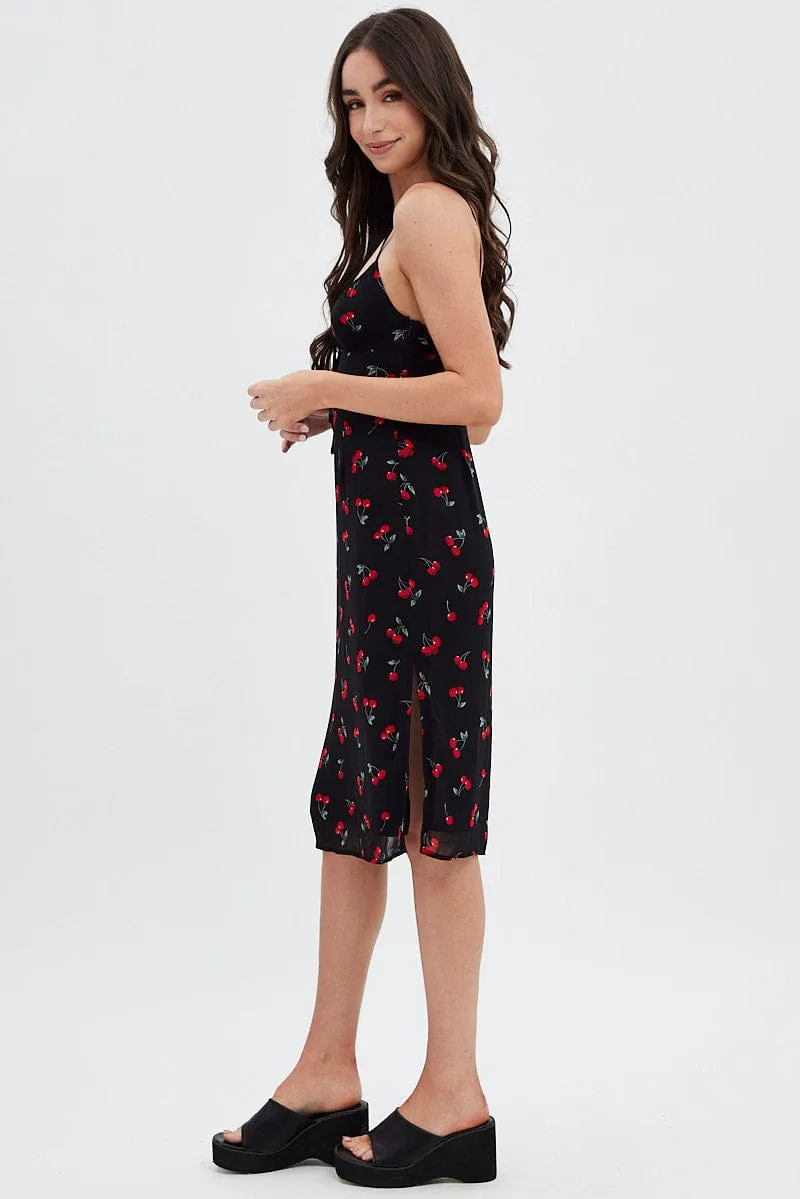 Red Floral Midi Dress Grunge Floral Print sold by Ally Fashion product image thumbnail 4