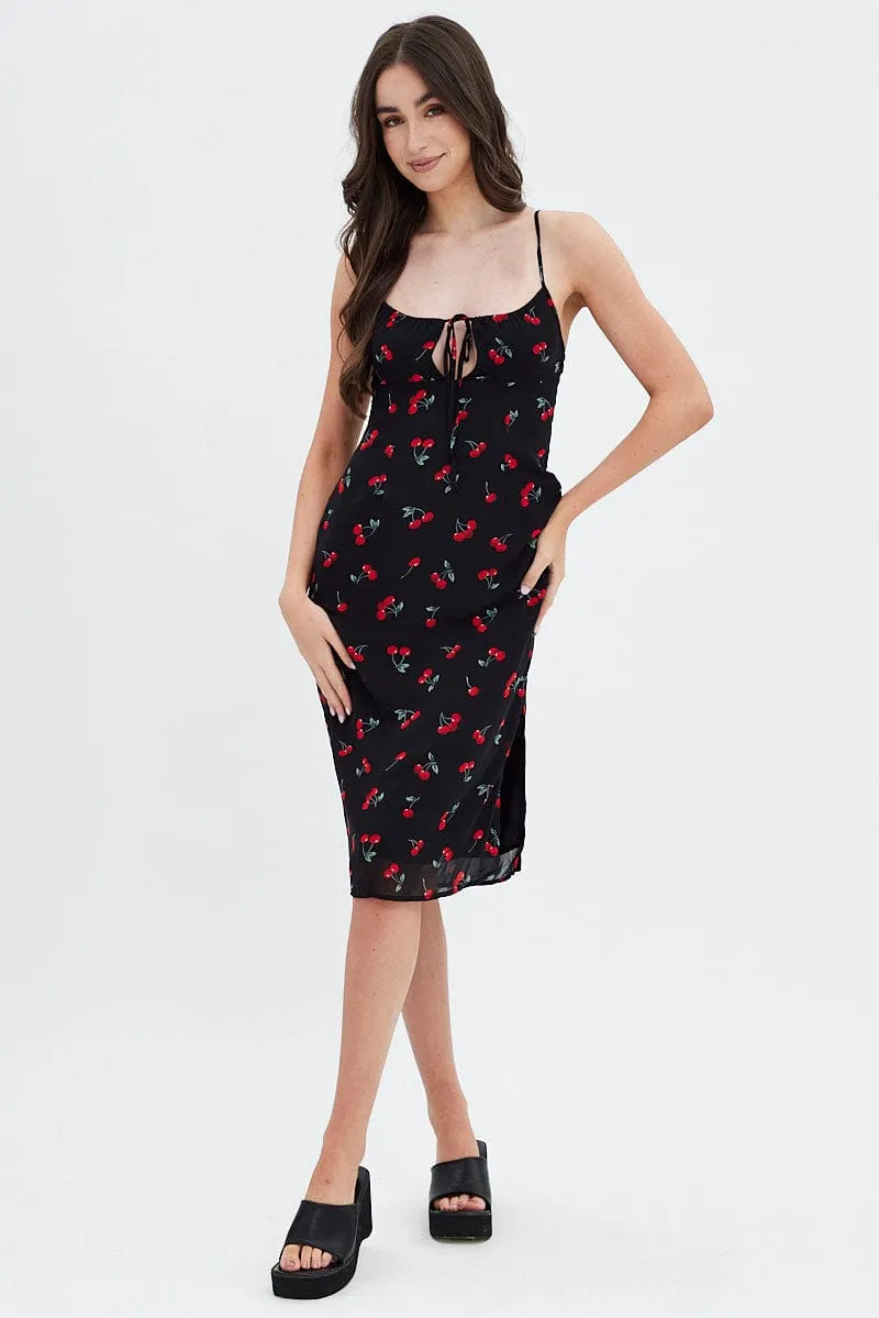Red Floral Midi Dress Grunge Floral Print sold by Ally Fashion