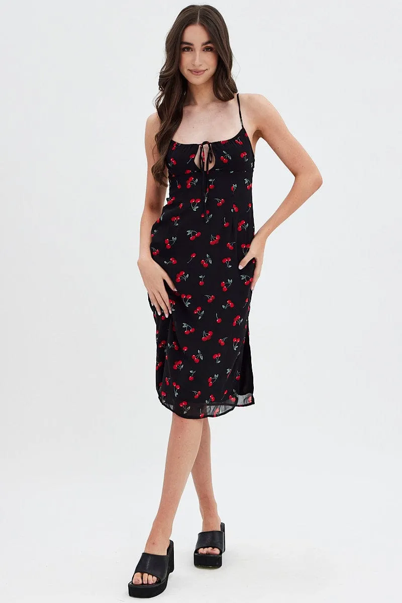 Red Floral Midi Dress Grunge Floral Print sold by Ally Fashion product image thumbnail 3