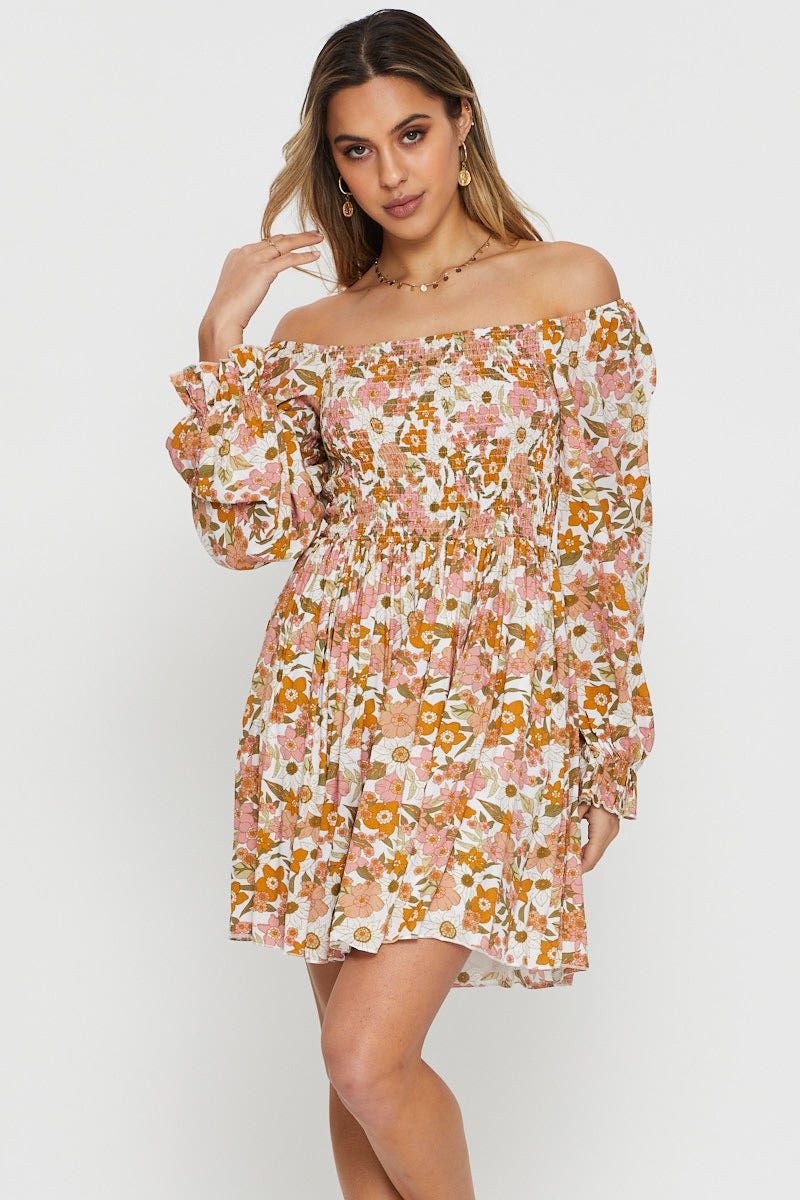 Print Mini Dress Off Shoulder sold by Ally Fashion