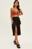 Black Tie Front Satin Midi Skirt sold by Ally Fashion