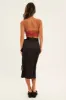 Black Tie Front Satin Midi Skirt sold by Ally Fashion