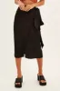 Black Tie Front Satin Midi Skirt sold by Ally Fashion
