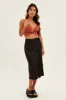 Black Tie Front Satin Midi Skirt sold by Ally Fashion