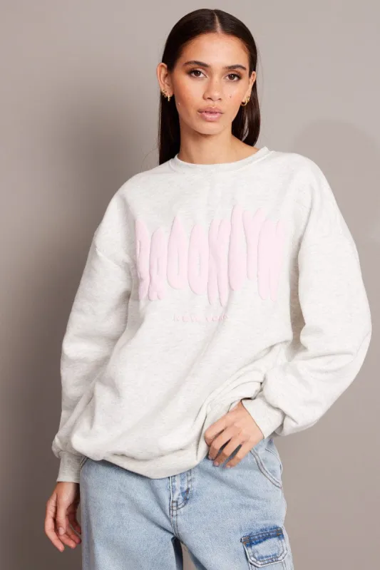 Grey Graphic Sweater Long Sleeve sold by Ally Fashion