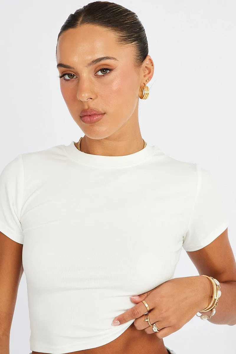 White T Shirt Short Sleeve Crew Neck sold by Ally Fashion