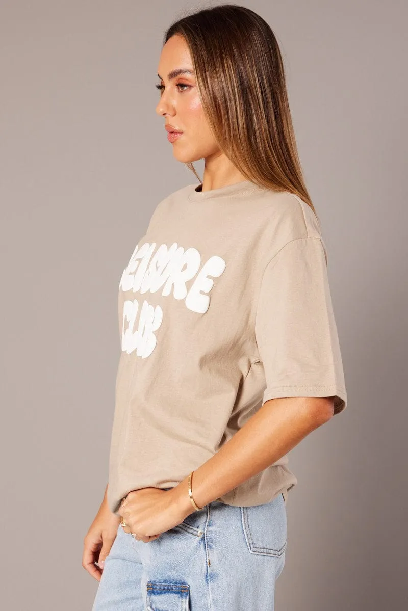 Beige Graphic Tee Short Sleeve sold by Ally Fashion product image thumbnail 4