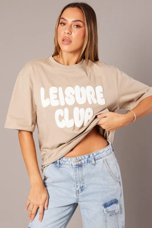 Beige Graphic Tee Short Sleeve sold by Ally Fashion