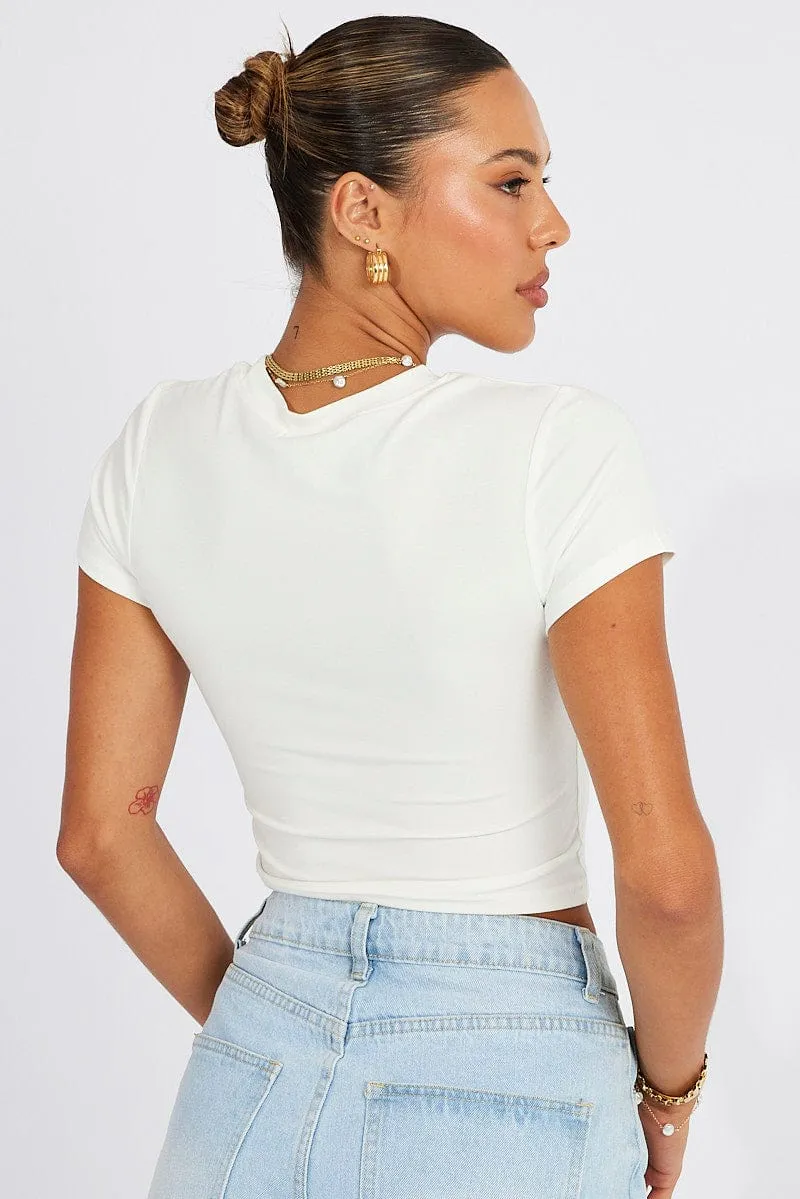 White T Shirt Short Sleeve Crew Neck sold by Ally Fashion product image thumbnail 5