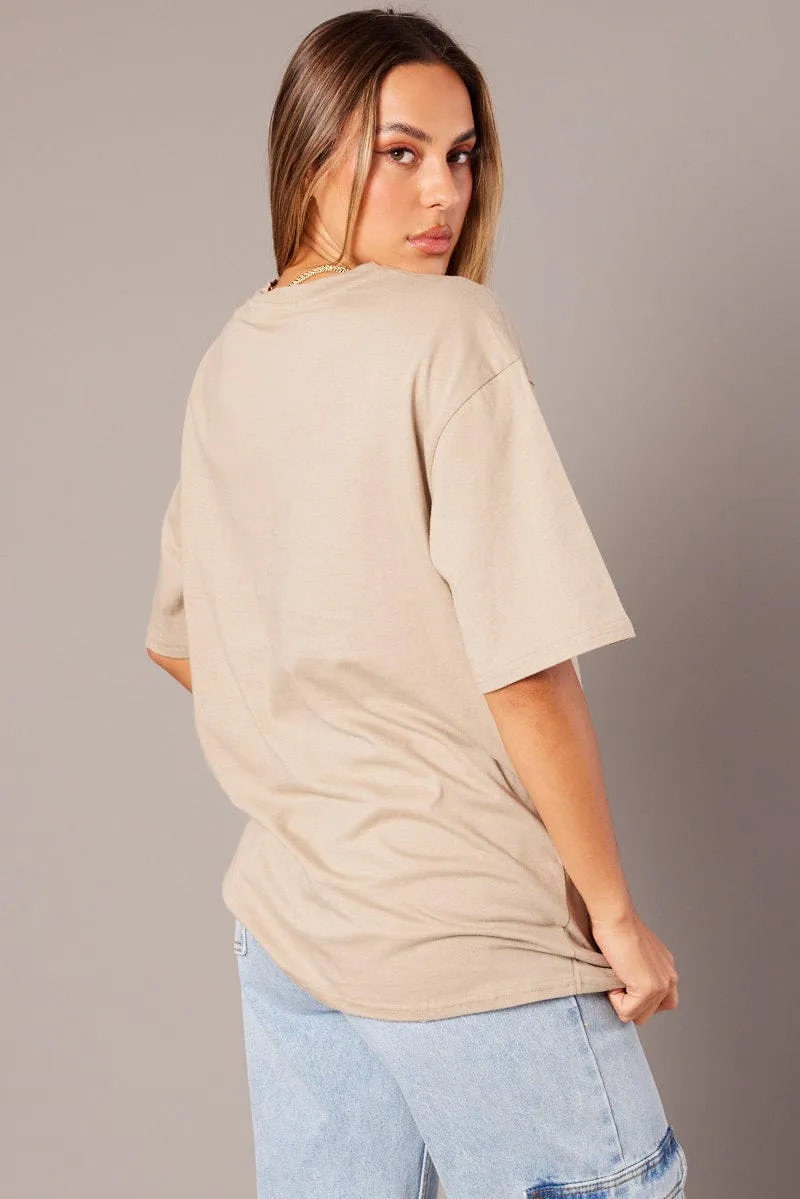 Beige Graphic Tee Short Sleeve sold by Ally Fashion product image thumbnail 5