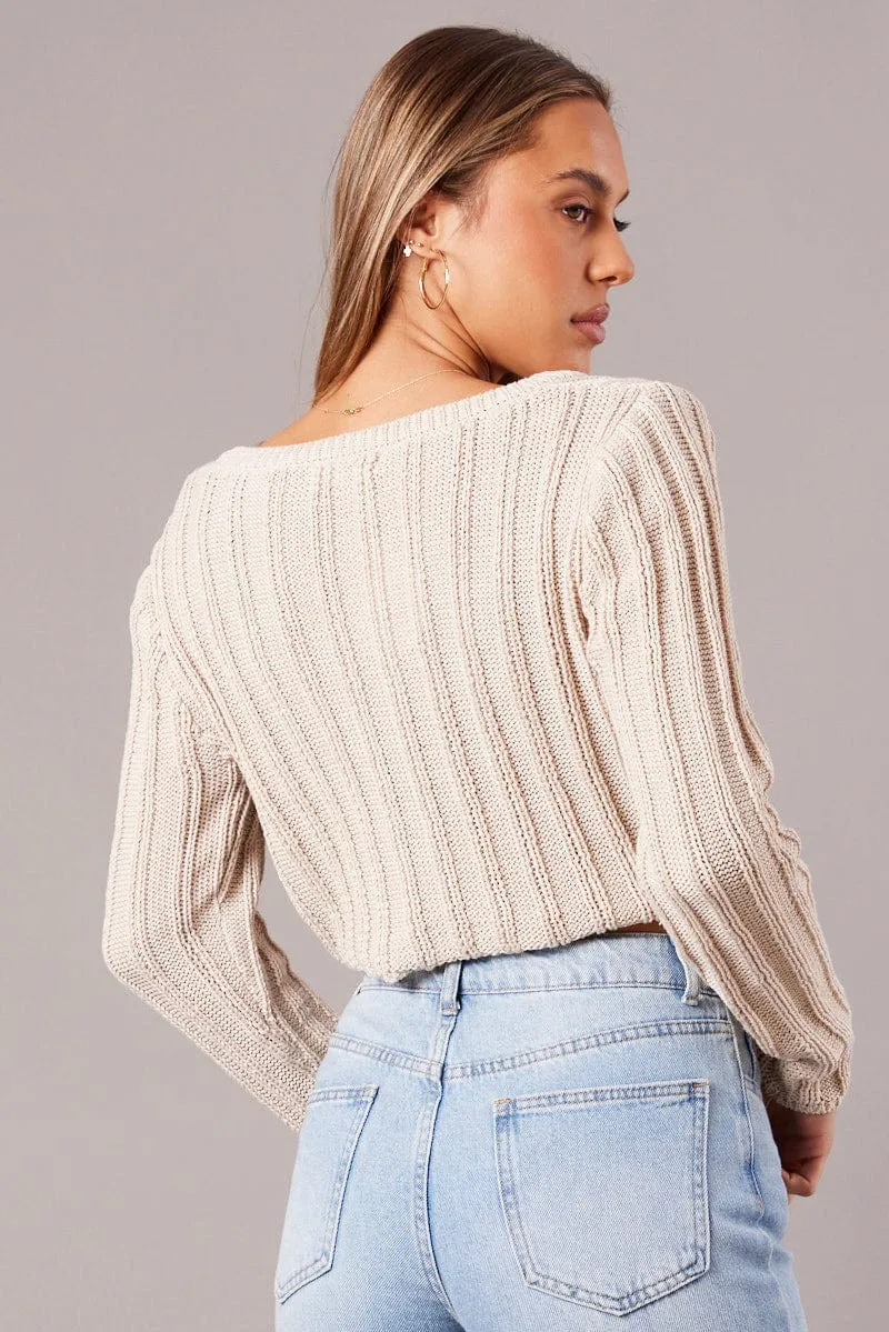 Beige Knit Cardigan Long Sleeve sold by Ally Fashion product image thumbnail 5