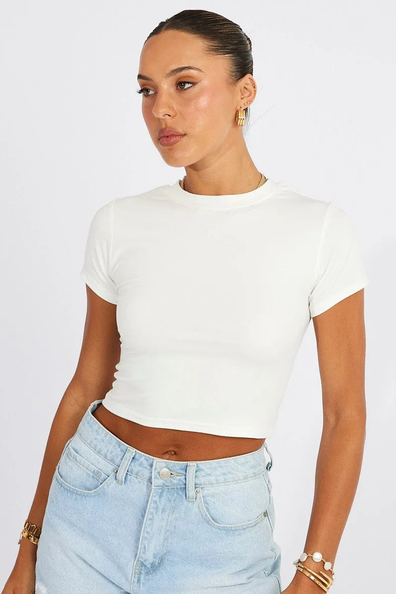 White T Shirt Short Sleeve Crew Neck sold by Ally Fashion product image thumbnail 3