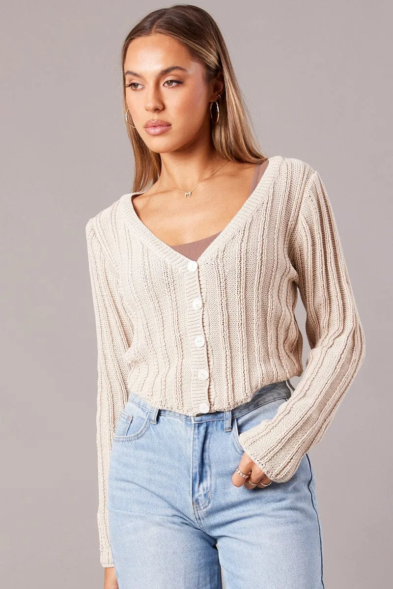 Beige Knit Cardigan Long Sleeve sold by Ally Fashion product image thumbnail 3