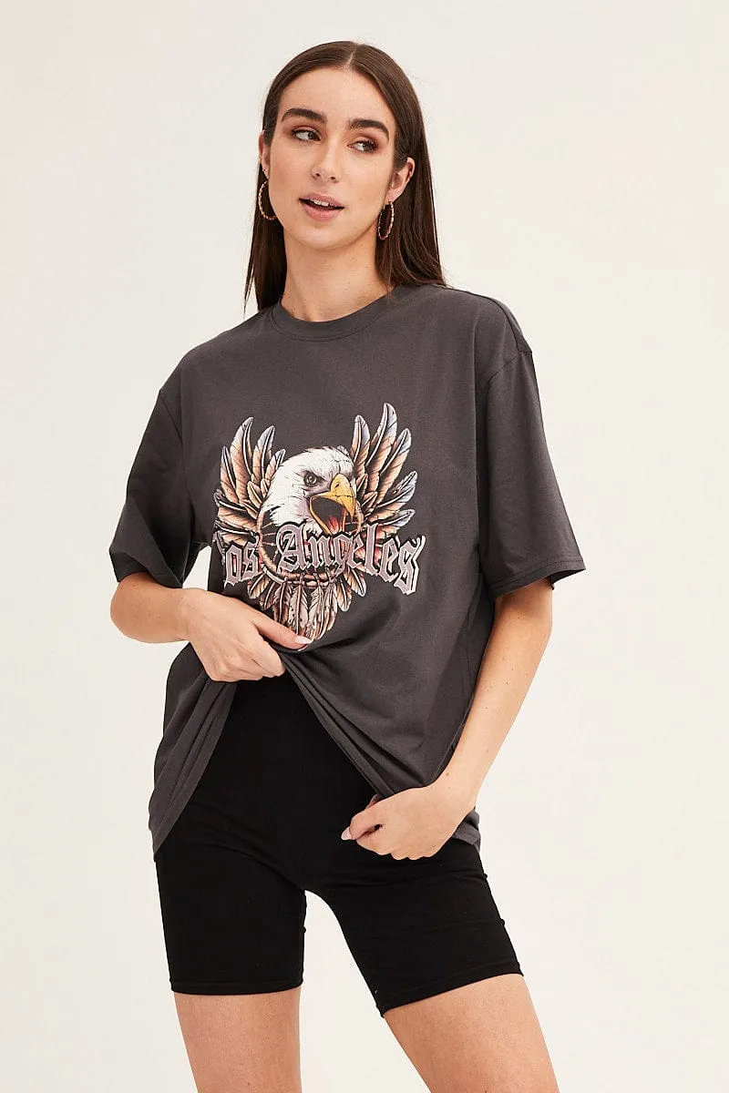 Grey Graphic T Shirt Short Sleeve Crew Neck sold by Ally Fashion