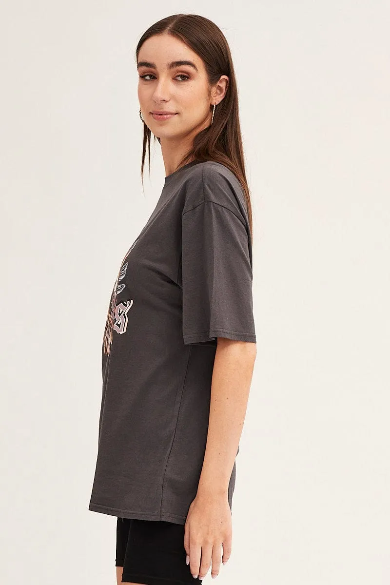 Grey Graphic T Shirt Short Sleeve Crew Neck sold by Ally Fashion product image thumbnail 4