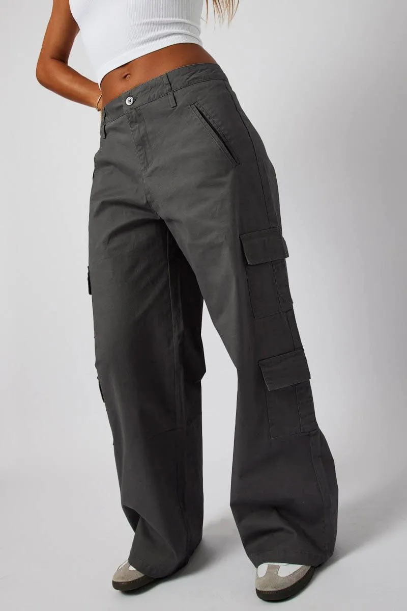 Grey Cargo Pants Mid Rise sold by Ally Fashion