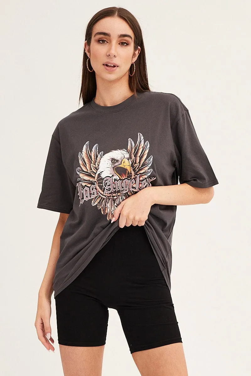 Grey Graphic T Shirt Short Sleeve Crew Neck sold by Ally Fashion product image thumbnail 3